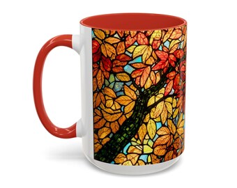 Autumn Leaves Stained Glass Mug: 15oz Ceramic Coffee Mug