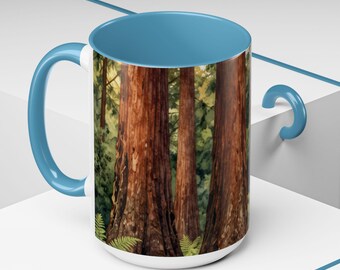 Redwood Trees, Redwood tree lover, Redwood Forest,Two Tone Ceramic Mug, Forest Lover, Giant Redwood Trees in Forest 15oz mug