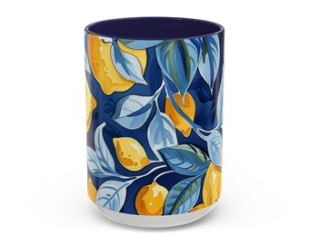 Italy Amalficore Mug Gift, Italy Lover Gift, Lemons and Blues of Amalfi Mug, Amalfi Lemon Tree Mug, Amalfi Coast Two Tone Mug Gift, Lemon