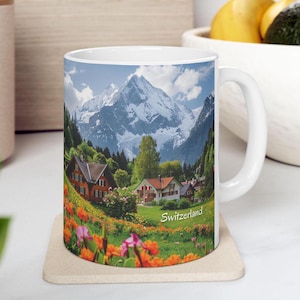 Swiss Alps Village Coffee Mug: Scenic Switzerland Travel Gift