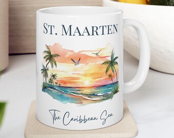 St. Maarten Sunset Mug: Caribbean Sea Trip Souvenir