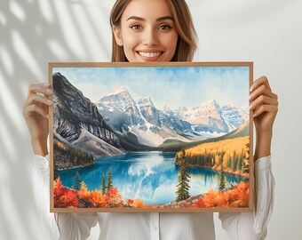Banff National Park In Autumn Wall Hanging on High-Quality Museum Grade Satin Paper Hung alone or Framed, Traveler Art, National Park Gift