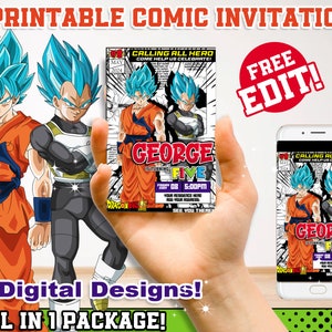 Puede incluir: Invitaci&oacute;n de cumplea&ntilde;os imprimible de estilo c&oacute;mic con un personaje de dibujos animados azul y naranja. La invitaci&oacute;n dice "George cumple cinco a&ntilde;os" e incluye la fecha y la hora de la fiesta. La invitaci&oacute;n es gratuita para editar.