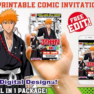 Anime Birthday invitation, Anime Party, Manga theme party, Printable Anime Design, DIY Manga birthday invitation, Free edit invitation