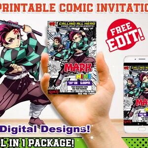 Demon Slayer Invitation, Manga Theme Anime Invitation, Printable Party Invitation, Digital Invitation, Boy Invitation, Birthday Theme party