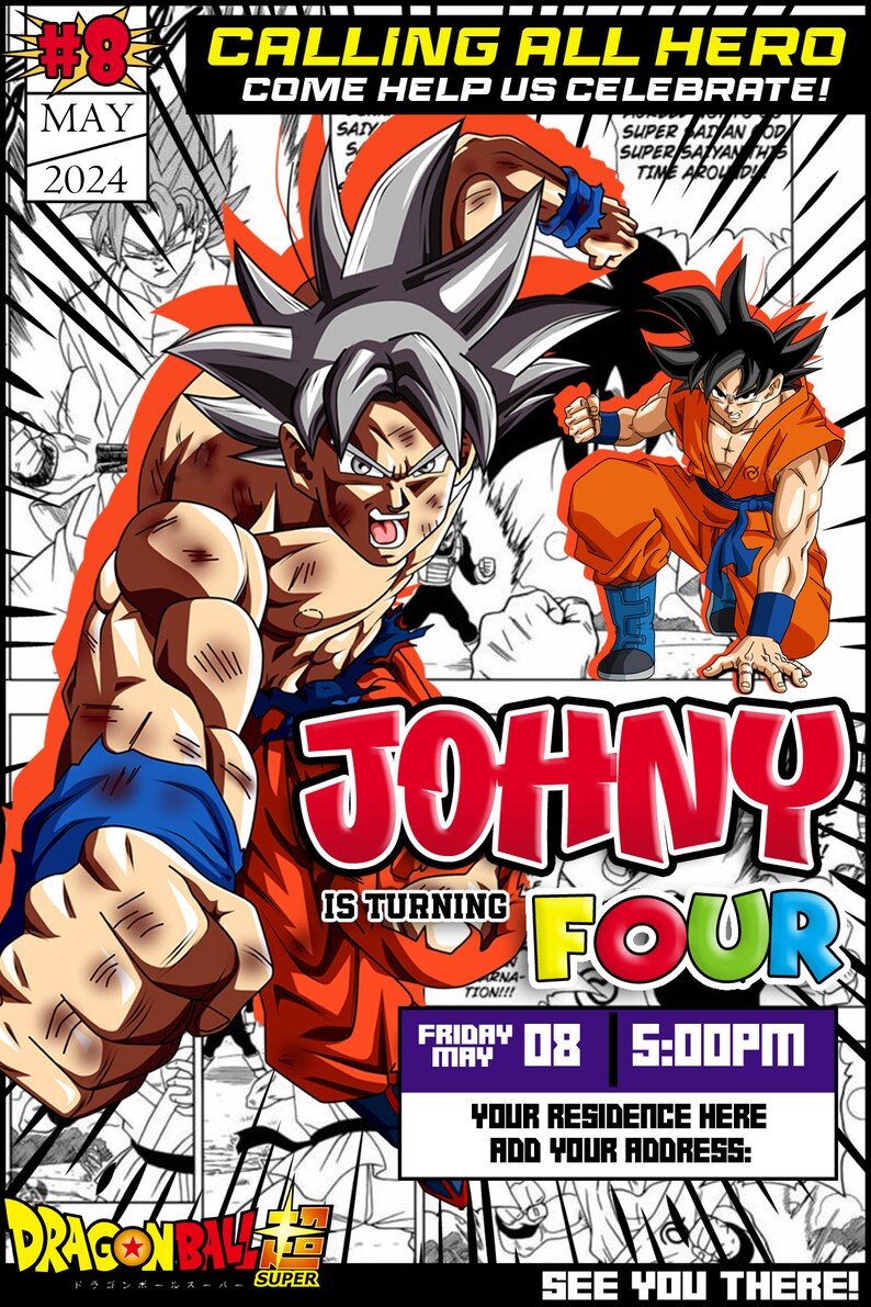 DBZ Best Seller, Manga Theme Printable Anime Birthday Invitation ...
