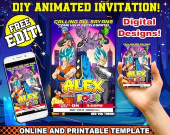 Invitación imprimible de DBZ, invitación de fiesta en línea para hacer usted mismo, invitación de fiesta de cumpleaños para niños, fiesta temática de anime, linda invitación de teléfono digital para niños