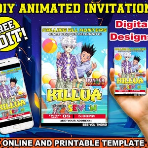 Fête d'anniversaire de chasseur, carte d'invitation de pirates imprimable, flyer pour le 1er anniversaire de tout-petit, thème anime pour fête d'enfants, carte d'anniversaire sur le thème de chasseur