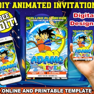 DBZ birthday invitation, Kids editable party invitation, DIY anime invi, SSJ invitation, Digital template, cloud toddler invitation