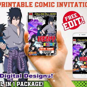 Printable Anime Design Invitation, DIY Manga theme birthday, Manga Design, Anime party printable, boy anime birthday invitation, Manga logo