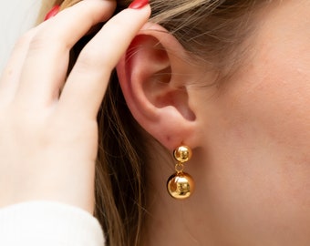 Minimalist Gold Drop Ball Womens Earrings, Drop Dangle Ball Earrings, Elegant Gold Earrings, Versatile Womens Jewellery, Gift For Her