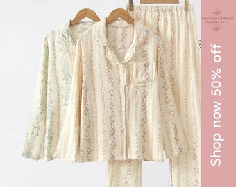 Cotton Gauze Pyjama Set, Ideal for Cozy Nights, Beautiful Birthday or Anniversary Gift, Pure Cotton Butterfly Pajamas for Women,Pyjamas Gift