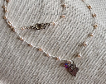 Hand knotted Fresh Water Pearls on Silk With Swarovski Crystal and Sterling Silver Necklace