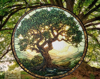 Tree Of Life Glass Suncatcher, Glass Chip Sun Catcher Spiritual Room Décor, Window Decal Summer Light, Gifts For Her, Wind Chime