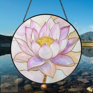 Handgemaakte lotusbloem glas suncatche lotuskunst - zen decor en cadeau - vreedzame raamhanger - spirituele huiskunst
