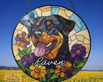 Custom Rottweiler Dog Name Memorial Suncatcher, Dog Memorial Ornament, Rottweiler Dog Memorial Gift, Dog Loss Ornament, Dog Lover Gift