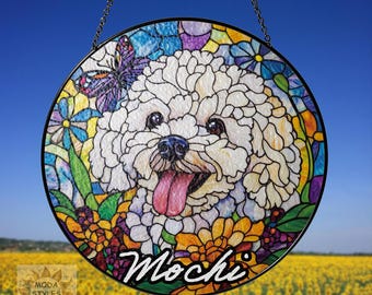 Bichon Frise Customized Name Dog Memorial Suncatcher, Dog Memorial Ornament, Custom Dog Loss Ornament, Dog Memorial Gift, Dog Lover Gift