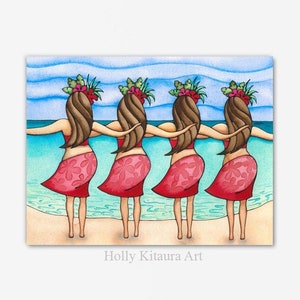 Hula Hips - Tahitian Dancer Hawaiian Hawaii Girls Dance Dancers Beach Tropical Tahiti Print Painting Hanging Art