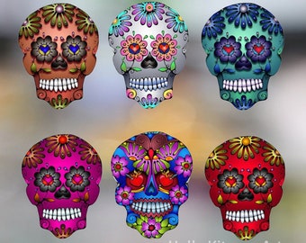 Colorful Sugar Skull Decals Vinyl Car Color Stickers Waterproof OutdoorUse Windows Walls Laptop Skulls Flower Red Blue Pink Silver Green Art