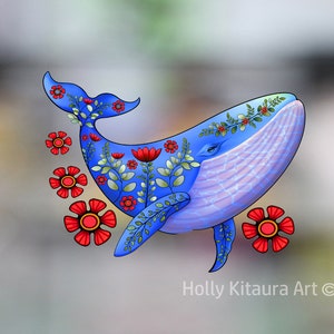 Blue Red Flower Whale Vinyl Decal Sticker Decals Waterproof Stickers Humpback Hawaii