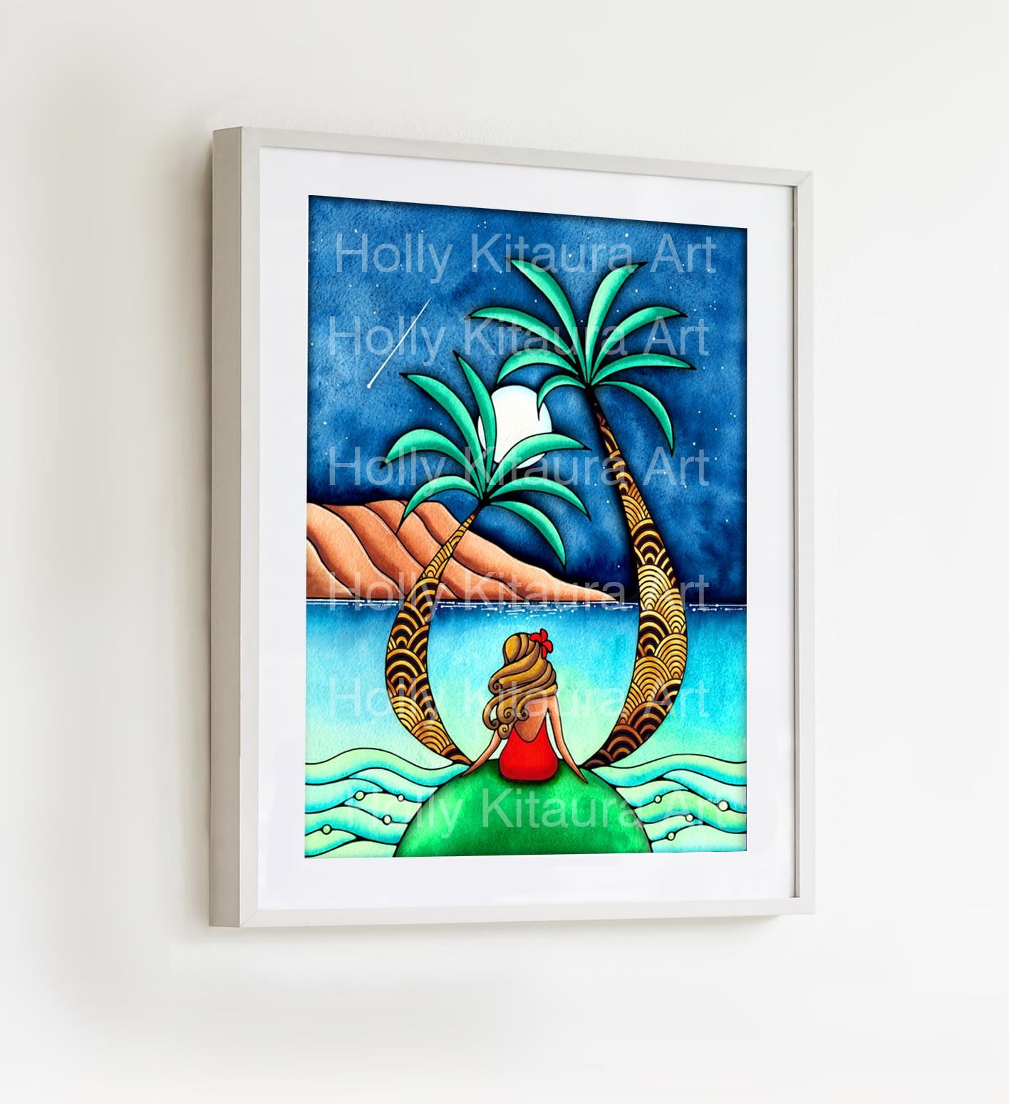カエル 絵画 ハワイアーティストHolly Kitaura 額縁付 ハワイで購入
