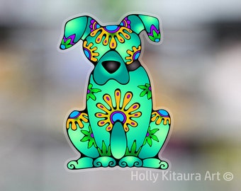 Green Dog Vinyl Decal Sticker Decals Waterproof Car Stickers Colorful Water Bottle Flask Window Laptop Clear