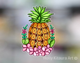 Pineapple Vinyl Decal Sticker Decals Waterproof Water Bottle Stickers Colorful Golden Pineapples Tropical Hawaii Flowers