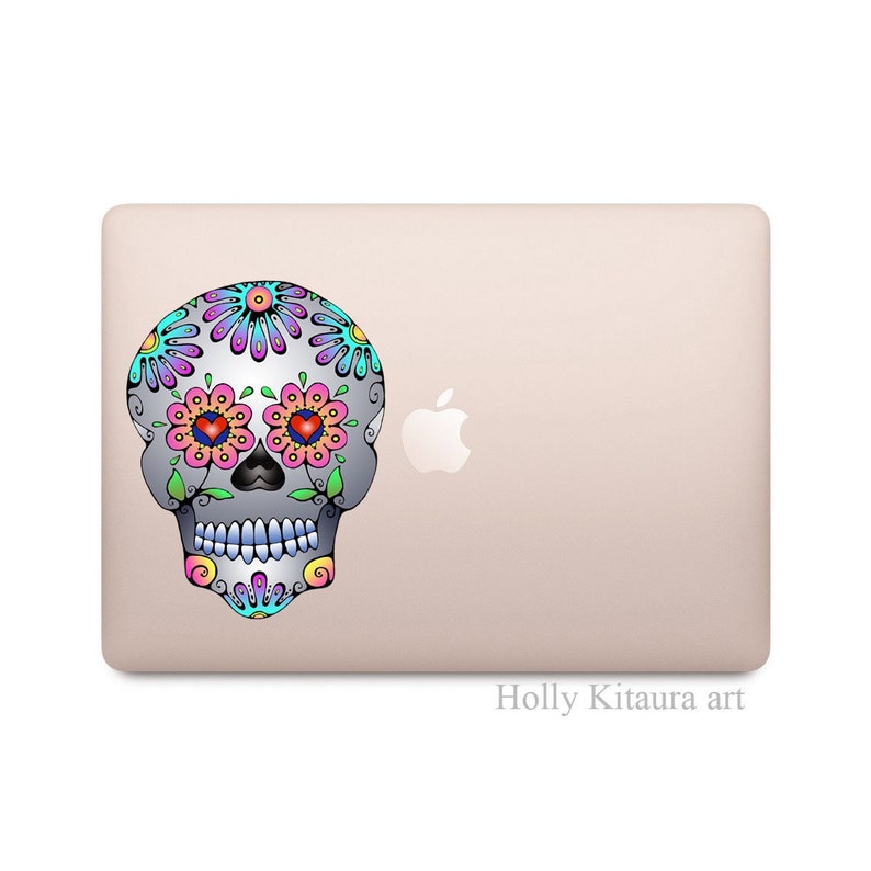 Sugar Skull Vinyl Decal Sticker Day of the Dead Flower Mexican Skull 画像 2