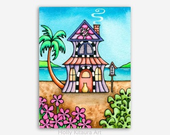 Tropical Island Beach Shack Cottage House Art Hawaii Hawaiian Artwork Painting Fine Art Giclée Print