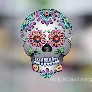 Sugar Skull Vinyl Decal Sticker Day of the Dead Flower Mexican Skull 画像 1