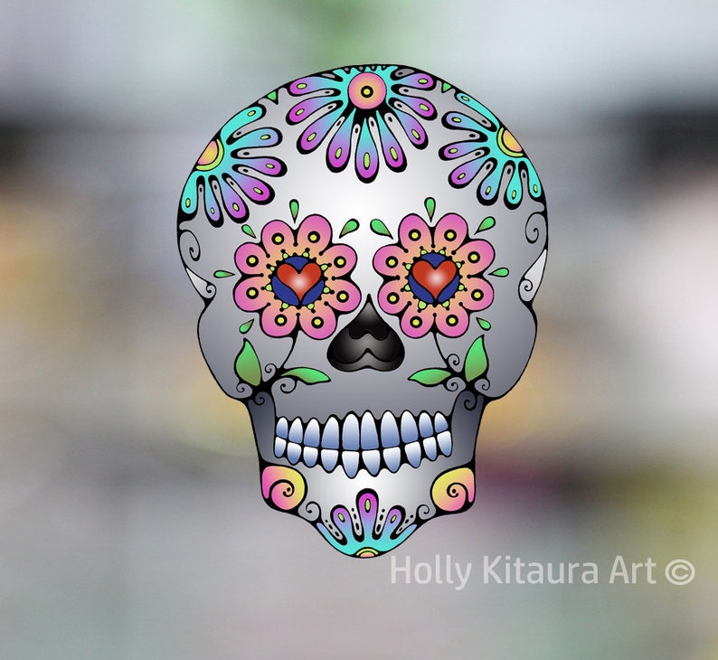 Sugar Skull Vinyl Decal Sticker Day of the Dead Flower Mexican Skull 画像 1