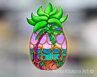 Pineapple Life Vinyl Sticker: Watercolor Tropical Beach Scene Decal