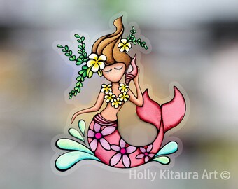 Mermaid Vinyl Decal Sticker Pink Mermaids Decals Clear Transparent Border Waterproof Stickers Full Color Colorful Watercolor Art