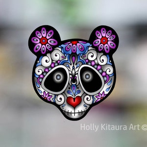 Vinyl Decal Day of the Dead Sugar Skull Flower Panda Colorful Decal Small Purple Sticker Día de Muertos Waterproof