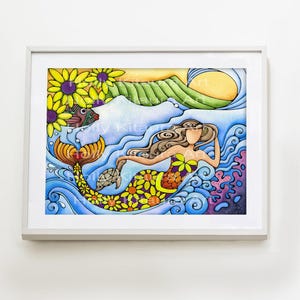 Hawaiian Sunflower Mermaid and Turtle