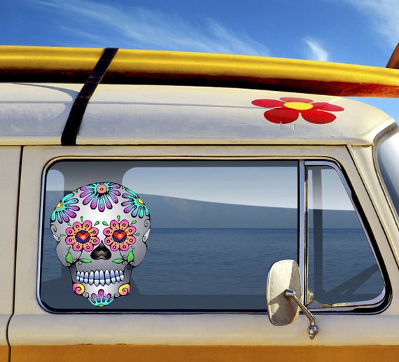 Colorful Sugar Skull Decals Vinyl Car Color Stickers Waterproof OutdoorUse Windows Walls Laptop Skulls Flower Red Blue Pink Silver Green Art