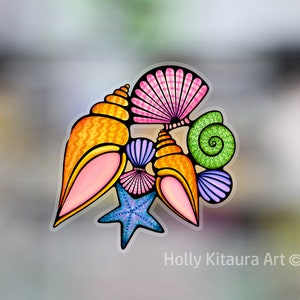 Island Sea Shells Hawaii Artist Vinyl Decal Sticker Decals Waterproof Colorful Tropical Hawaiian Seashell Color Stickers - Made in Hawaii
