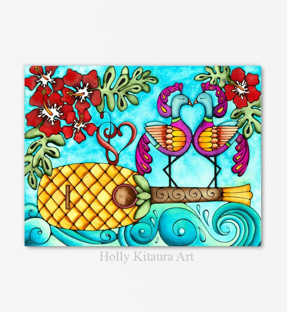 Pineapple Ukulele Hawaiian Hawaii Hibiscusflowers Art Artwork Painting  Print Watercolor Colorful Tropical Artist - Etsy