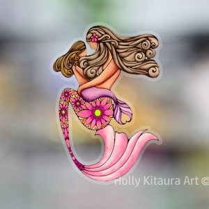 Calcomanía de vinilo con diseño de sirena para mamá, calcomanías de sirena rosa, calcomanías transparentes a prueba de agua, calcomanías coloridas a todo color para madre, hija y niño
