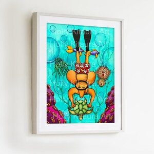 Dog and Turtle - Beach Ocean Sea Chihuahua Turtle Honu Sun Fun Whimsical Tropical Art