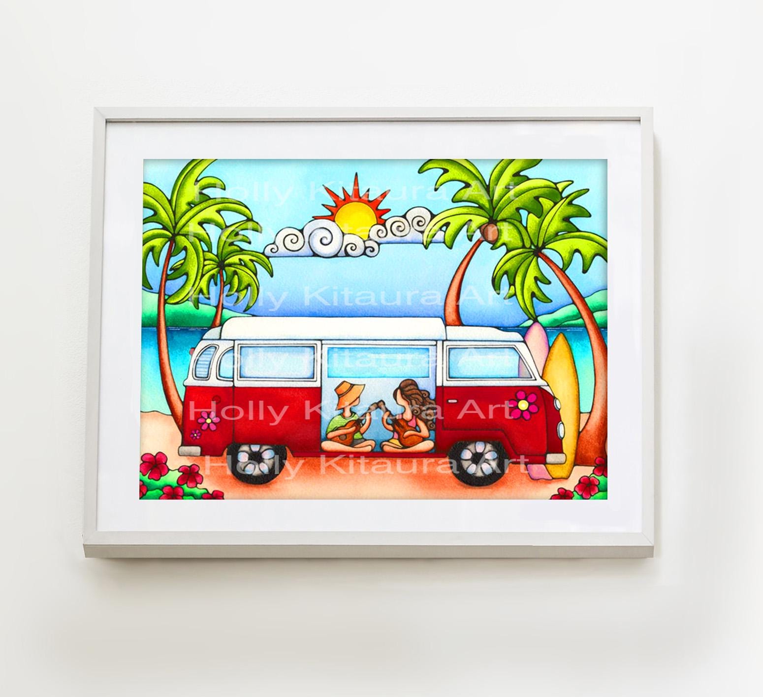 VW Van Beach Art Print: Hawaiian Tropical Summer Seascape - Etsy