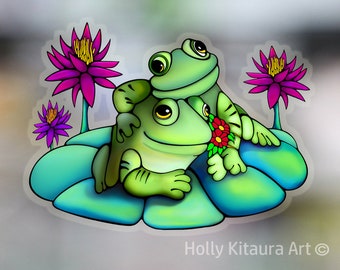 Frog Lovers Lily Pad Vinyl Decal Sticker Decals Waterproof Transparent Border Colorful Art Stickers