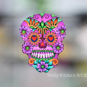 Sugar Skull - Day of the Dead Vinyl Decal Sticker - Dia de los Muertos - Waterproof Laser Cut indoor outdoor use car decals laptop stickers