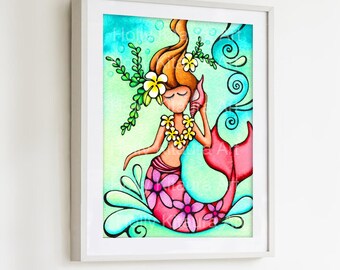 Pink Mermaid Tail Art Print: Tropical Ocean Wall Decor