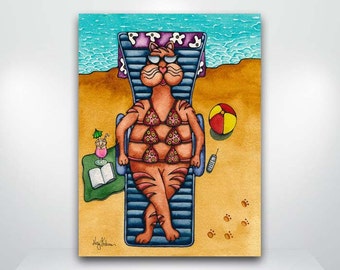 Cat Nip - Giclée Print - giclee art print kitty whimsical tropical colorful