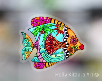 Colorful Fish Vinyl Decal Sticker Decals Waterproof Colorful Tropical Hawaiian Bright Color Small Stickers Red lips - Made in Hawaii