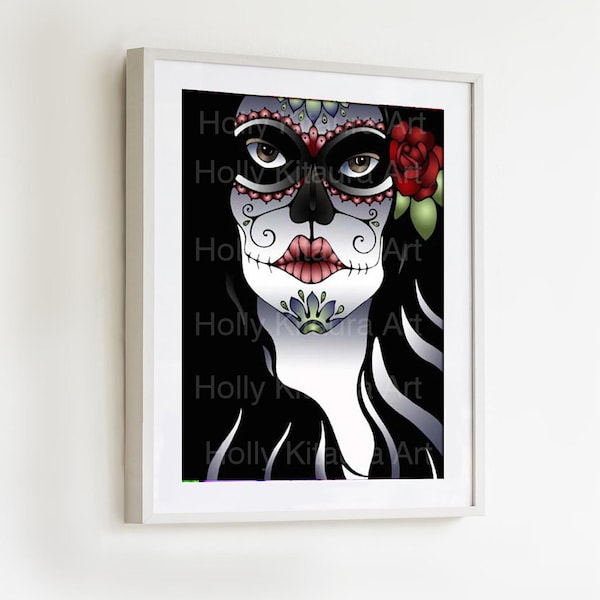 Impression giclée de La Calavera Catrina, jour des morts art crâne en sucre