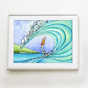 Surf Art - Big Wave Surfing- Beach Decor - Artwork - Hawaii Artist Holly Kitaura -  Ocean Sea Waves Tropical Boy Surfing - Surf - Surfboard