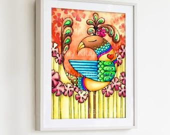 Partridge Bird Folk Fine Art Giclée Print