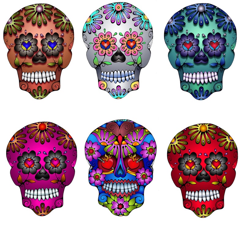 Colorful Sugar Skull Decals Vinyl Car Color Stickers Waterproof OutdoorUse Windows Walls Laptop Skulls Flower Red Blue Pink Silver Green Art